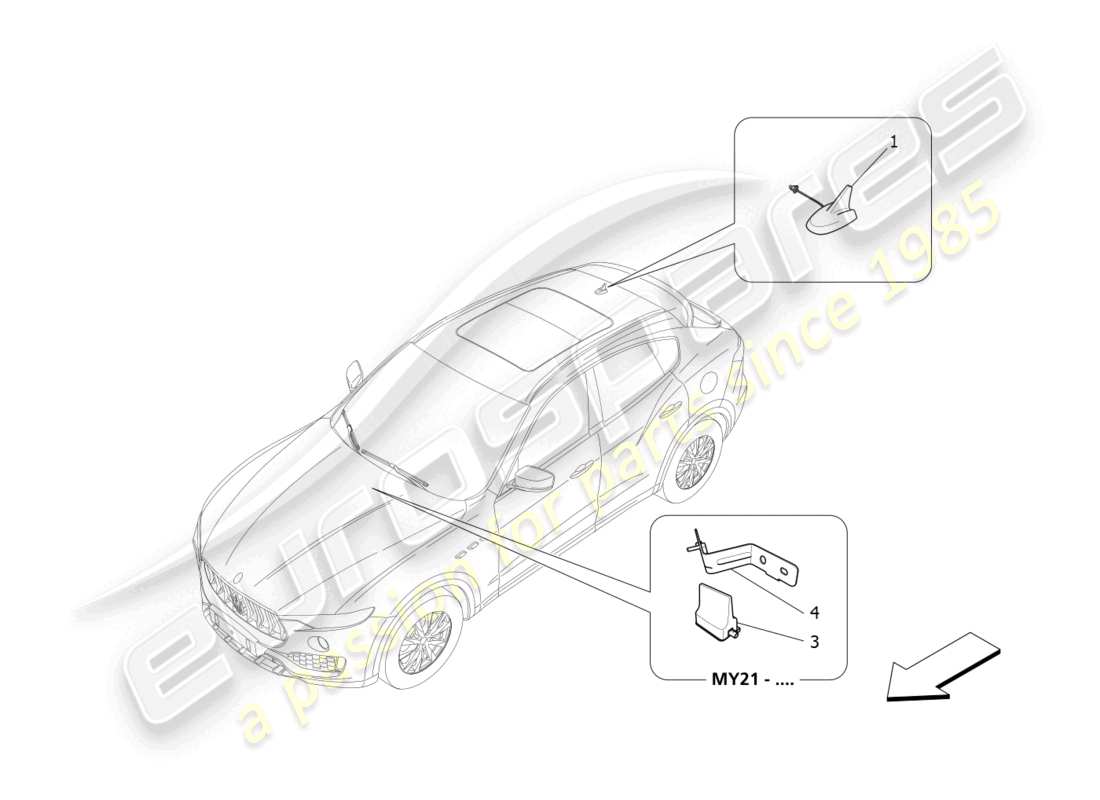 maserati levante zenga (2020) schema delle parti del sistema di ricezione e connessione