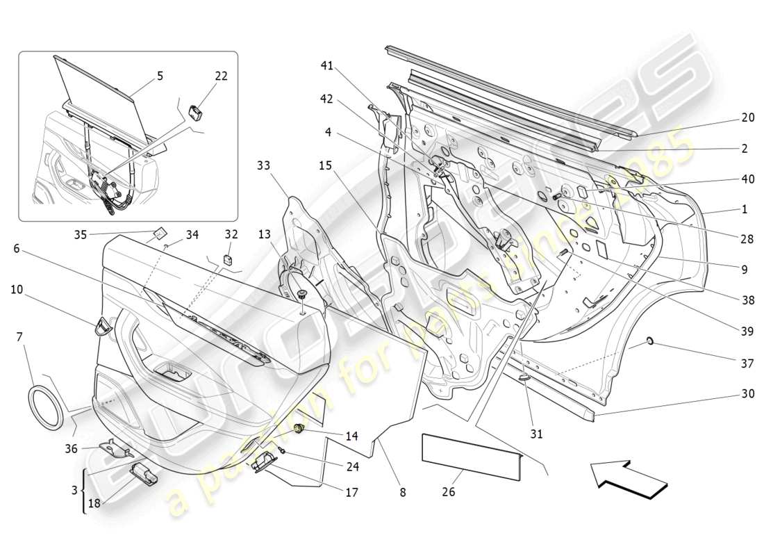 maserati levante gts (2020) porte posteriori: pannelli di rivestimento schema delle parti