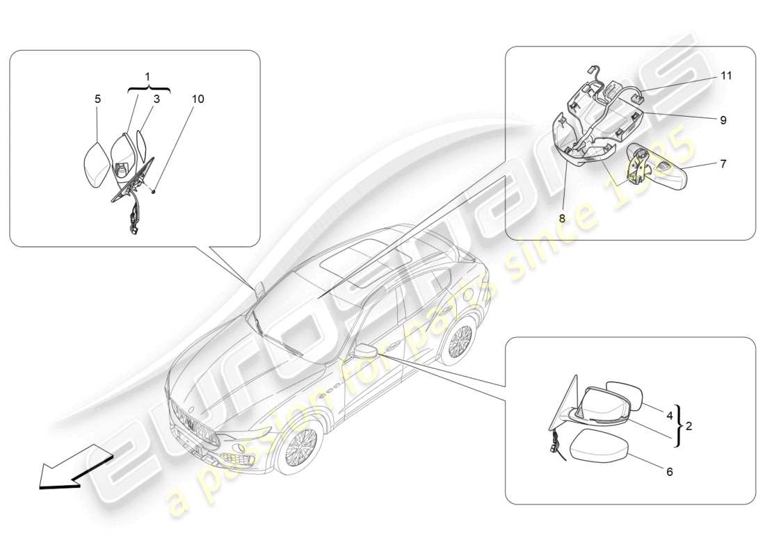 maserati levante (2020) schema delle parti degli specchietti retrovisori interni ed esterni