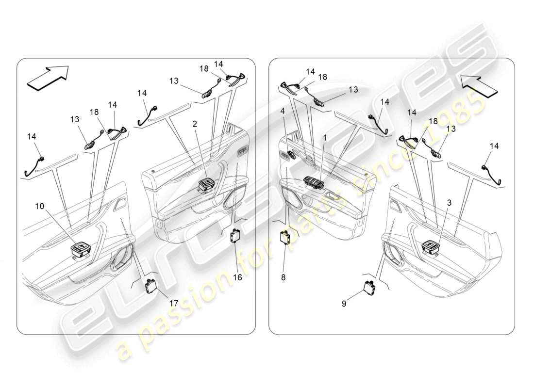 maserati quattroporte (2018) diagramma delle parti dei dispositivi per porte