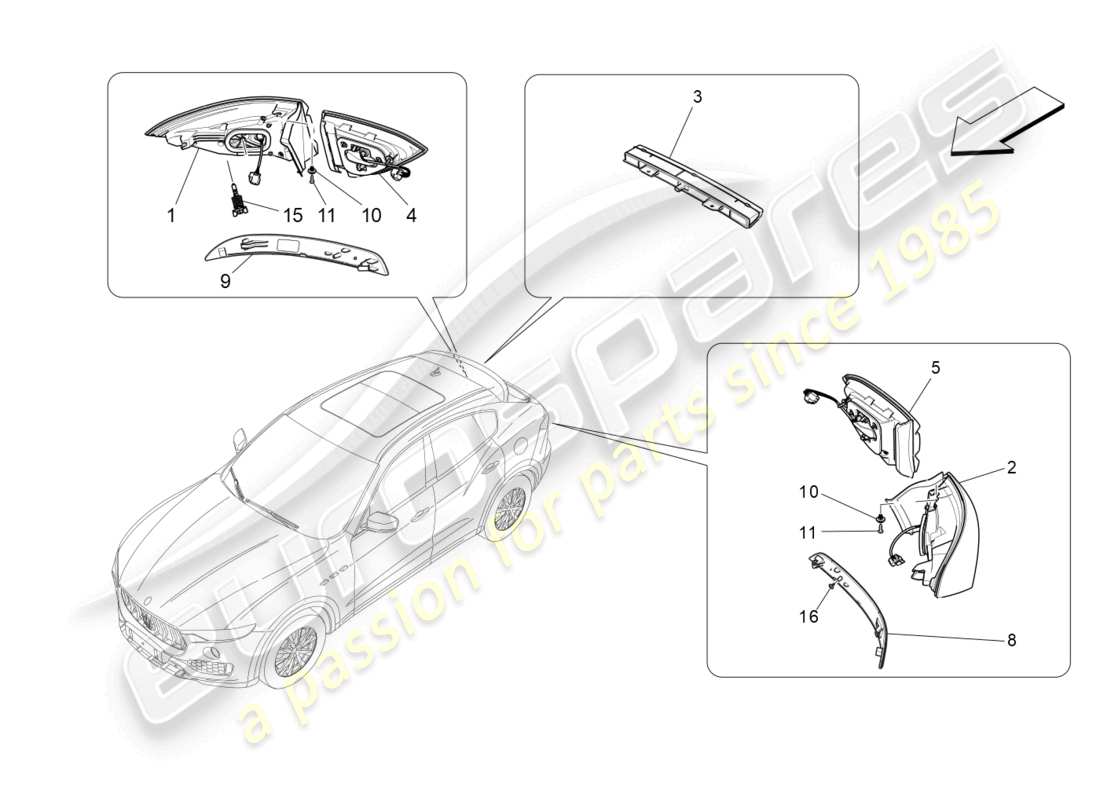 maserati levante zenga (2020) diagramma delle parti dei gruppi ottici posteriori