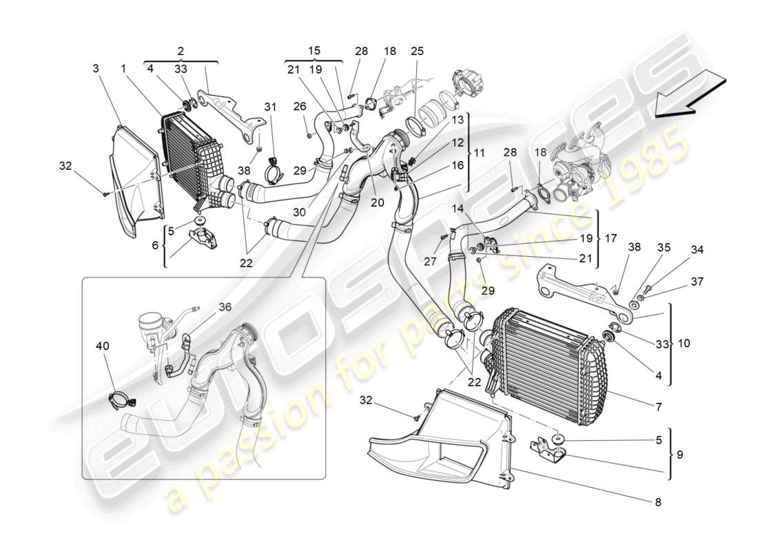 maserati levante (2017) sistema intercooler diagramma delle parti