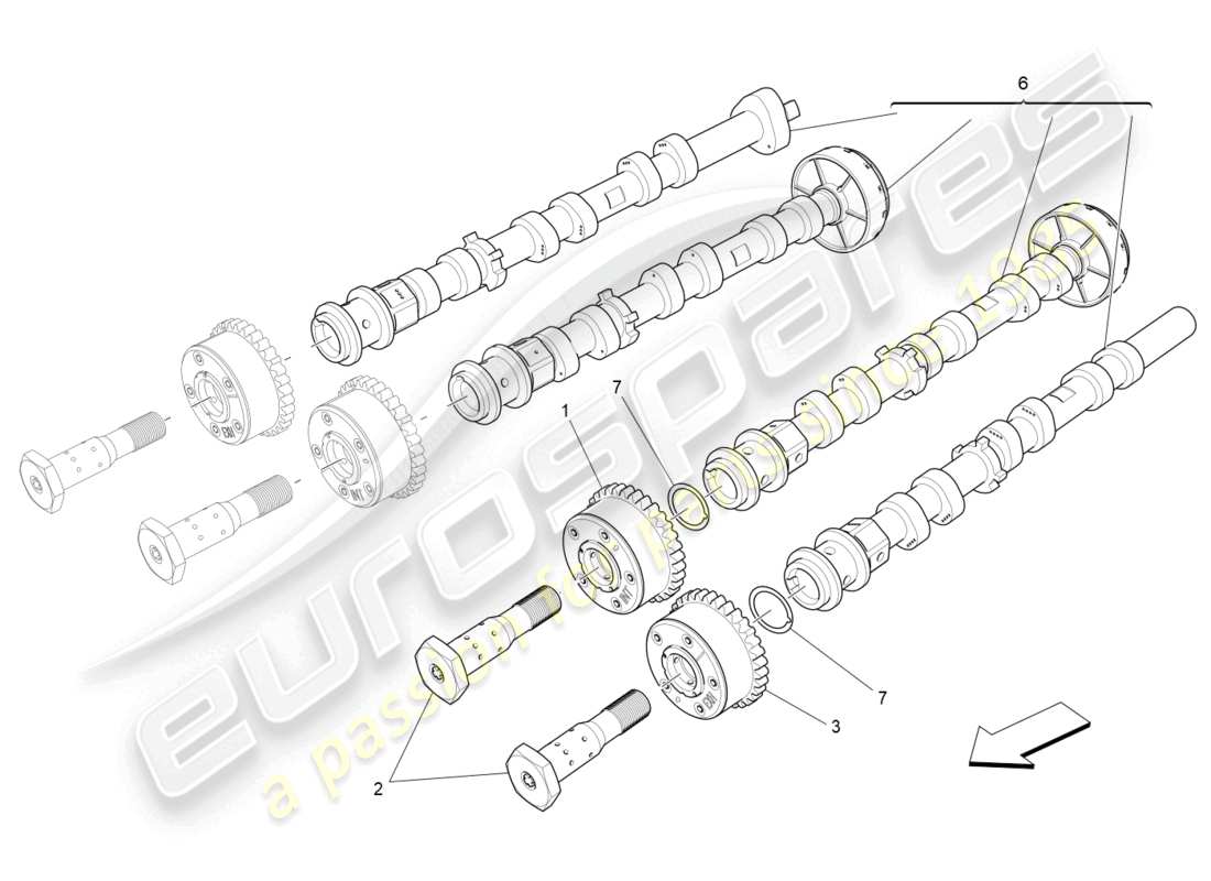 maserati levante zenga (2020) diagramma delle parti degli alberi a camme della testata sinistra