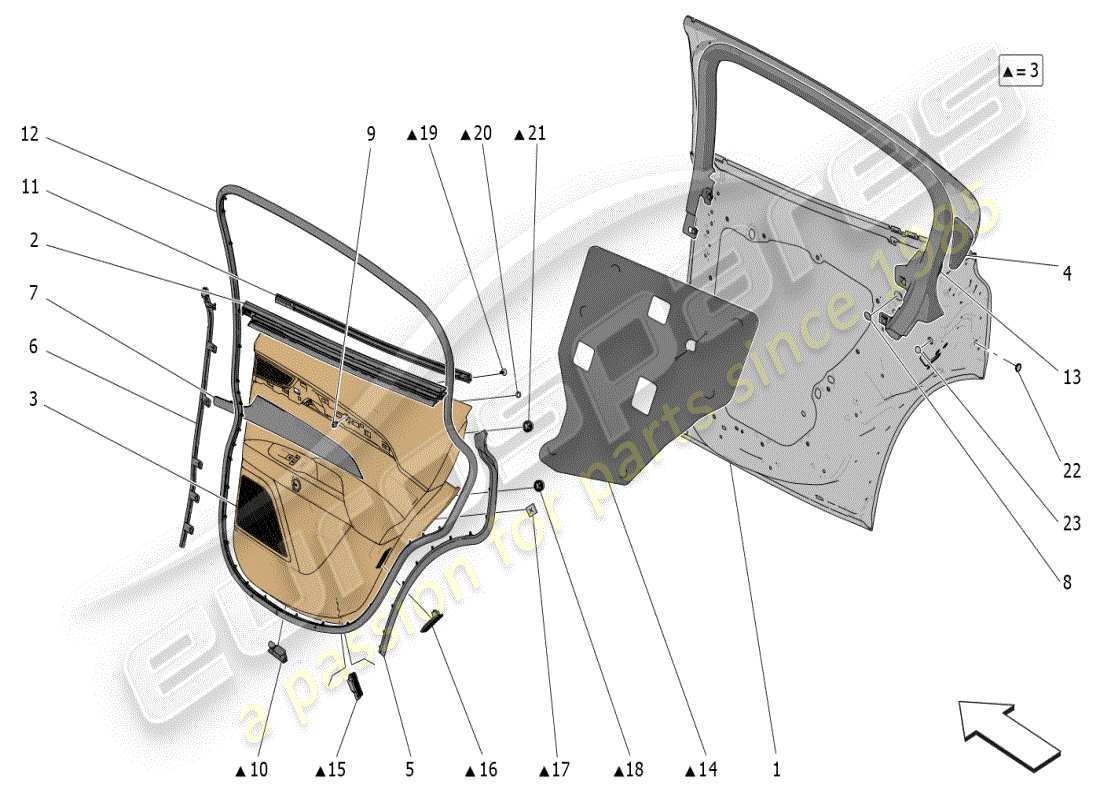 maserati grecale modena (2023) porte posteriori: pannelli di rivestimento diagramma delle parti