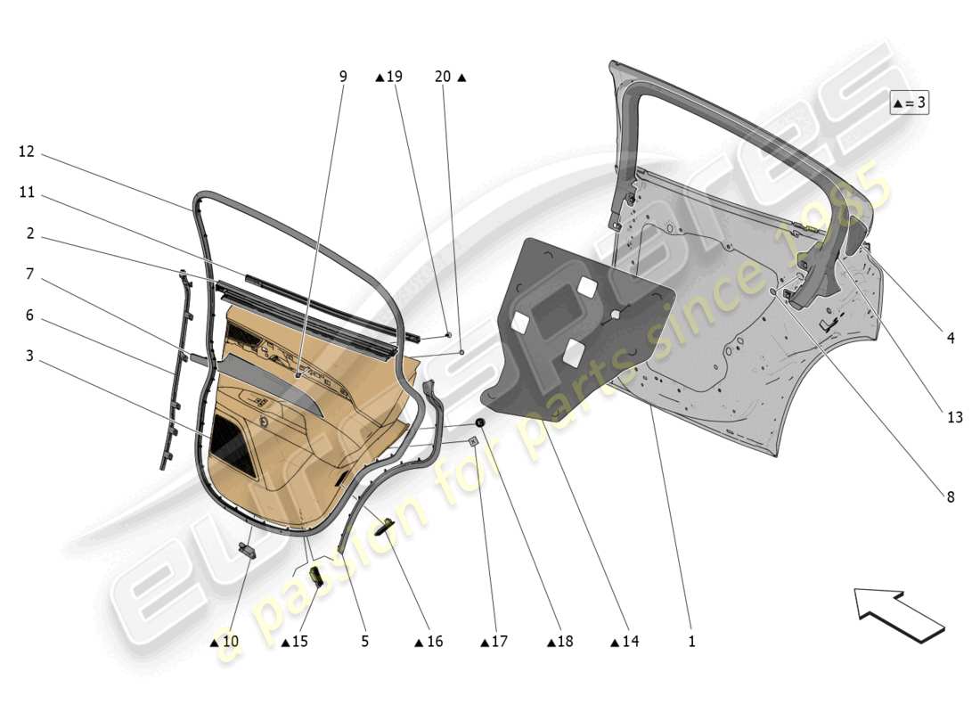 maserati grecale trofeo (2023) porte posteriori: pannelli di rivestimento diagramma delle parti