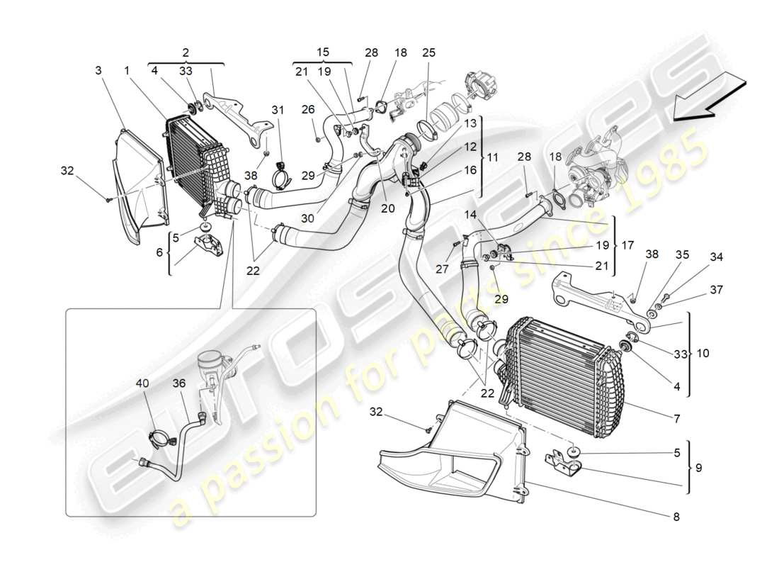 maserati levante (2017) sistema intercooler diagramma delle parti