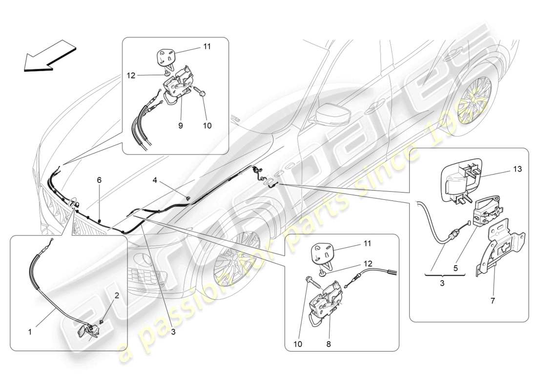 maserati levante (2020) pulsante apertura coperchio anteriore diagramma delle parti