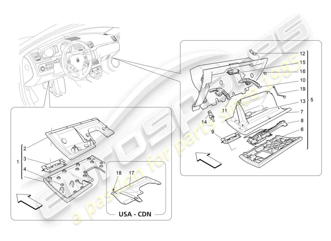 maserati grancabrio mc (2013) diagramma delle parti dei vani portaoggetti