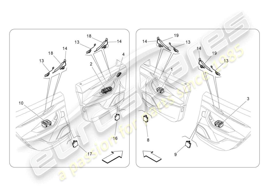 maserati levante gts (2020) diagramma delle parti dei dispositivi per porte