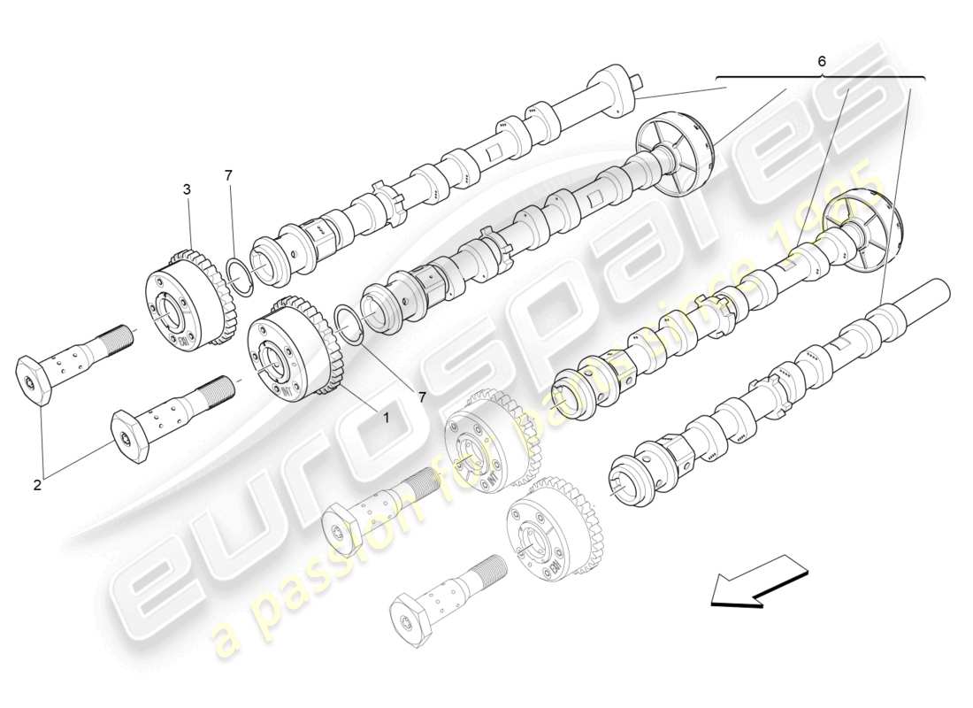 maserati levante (2019) alberi a camme della testata destra diagramma delle parti