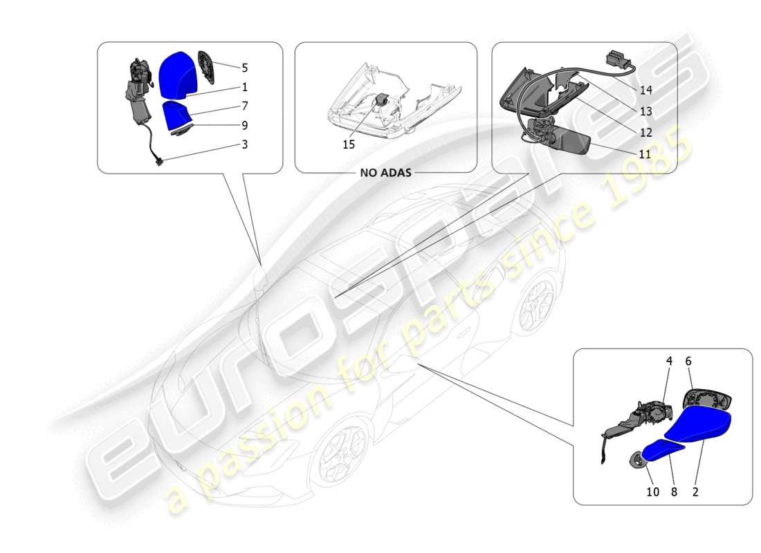 maserati mc20 cielo (2023) schema delle parti degli specchietti retrovisori interni ed esterni