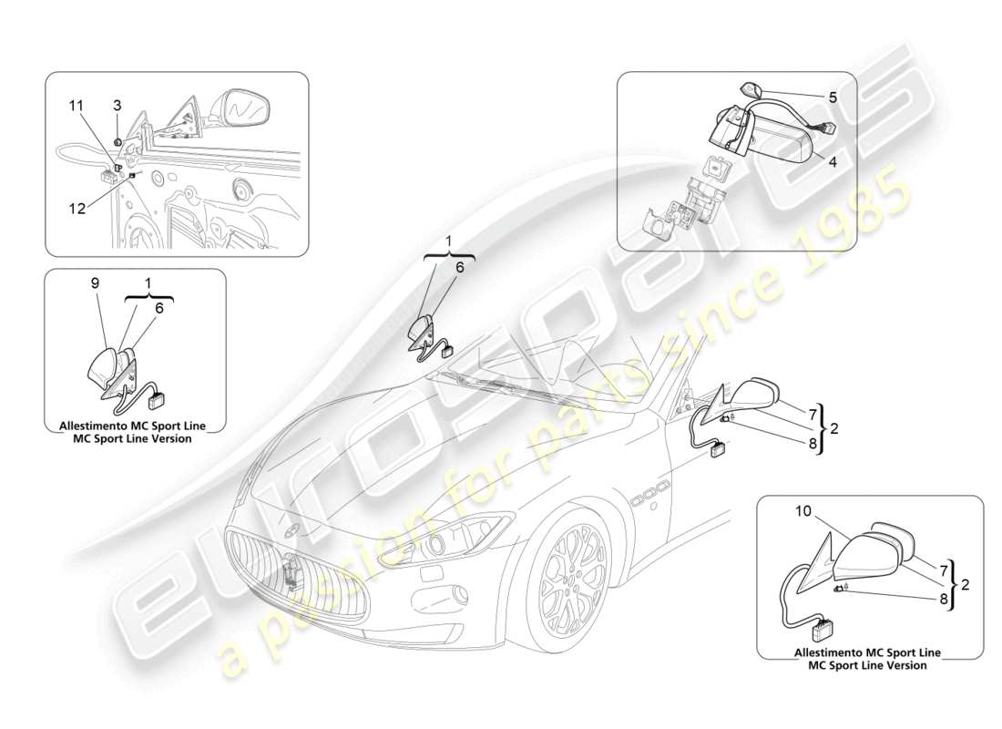 maserati grancabrio mc (2013) schema delle parti degli specchietti retrovisori interni ed esterni