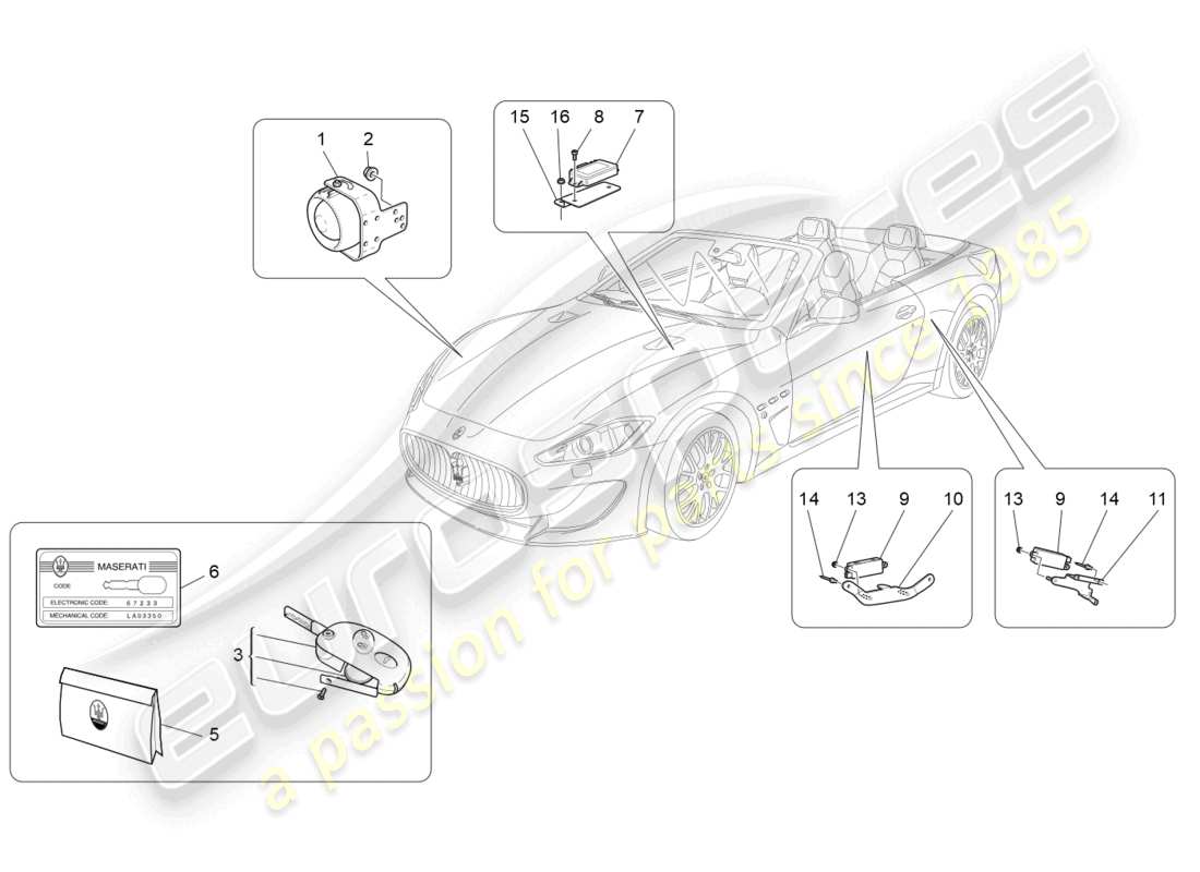 maserati grancabrio mc (2013) impianto d'allarme e immobilizzatore diagramma delle parti