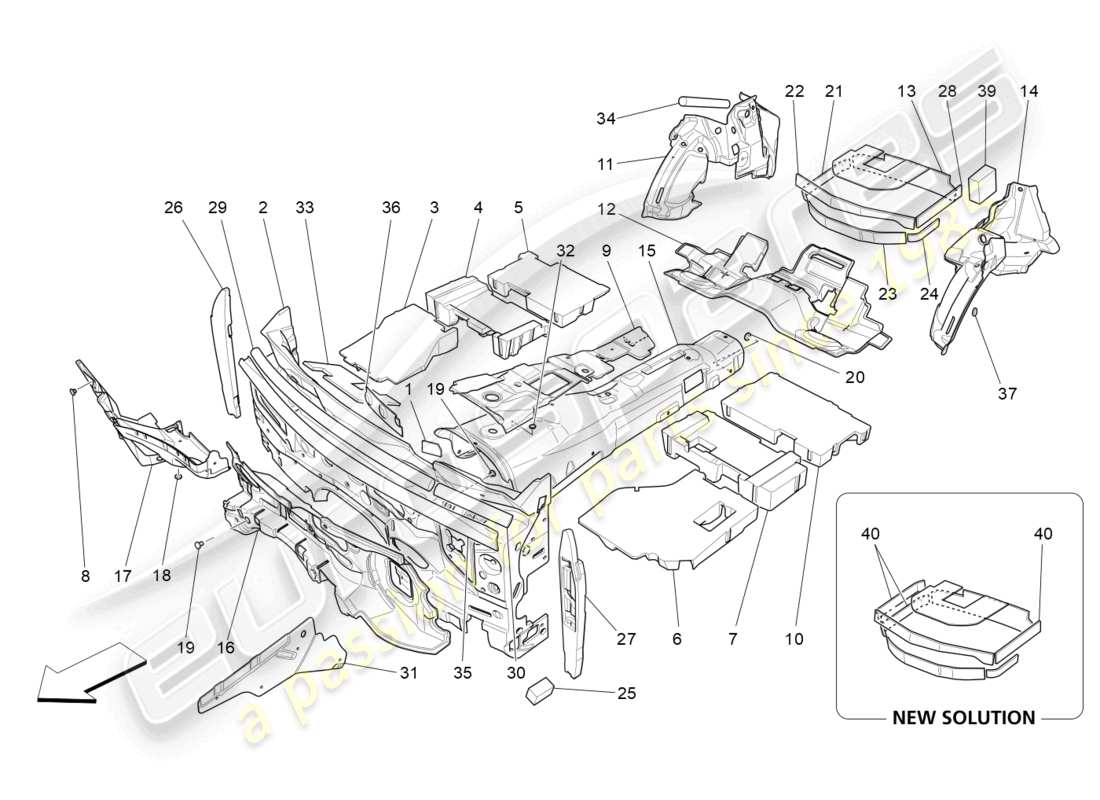 maserati levante (2020) pannelli insonorizzati all'interno del veicolo diagramma delle parti