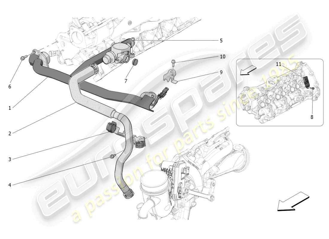 maserati grecale trofeo (2023) diagramma delle parti del sistema di ricircolo dei vapori d'olio