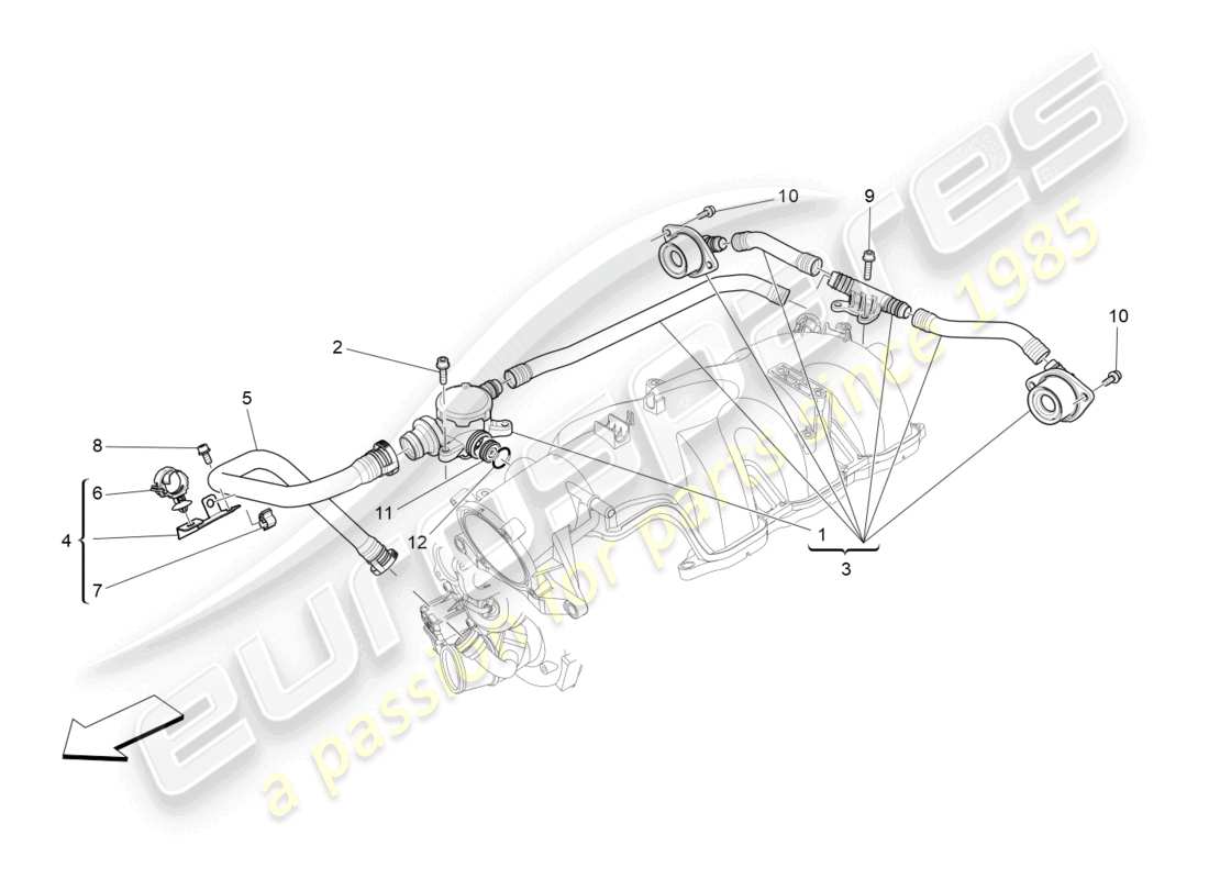maserati levante (2020) diagramma delle parti del sistema di ricircolo dei vapori d'olio