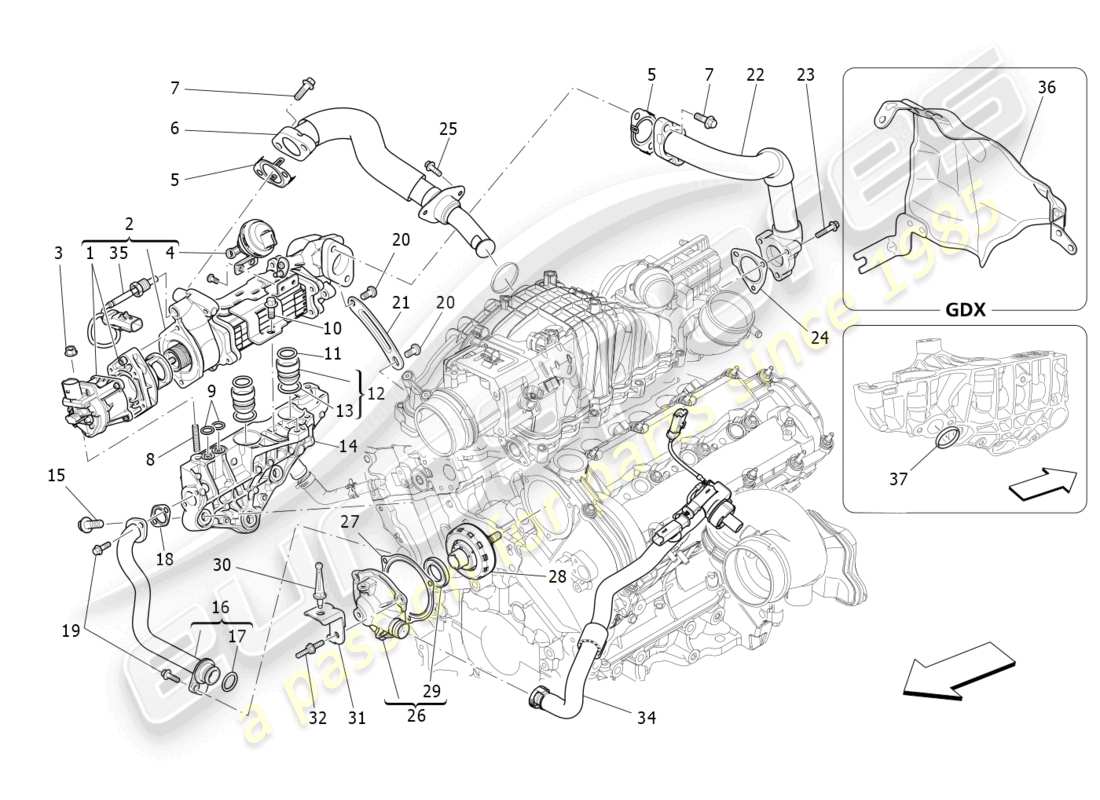 maserati levante (2017) sistema di ricircolo dei vapori d'olio diagramma delle parti