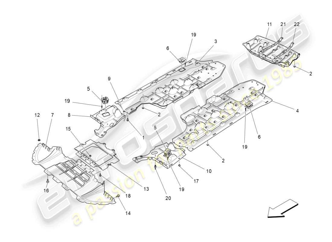 maserati levante modena (2022) schema delle parti delle protezioni sottoscocca e sottopavimento