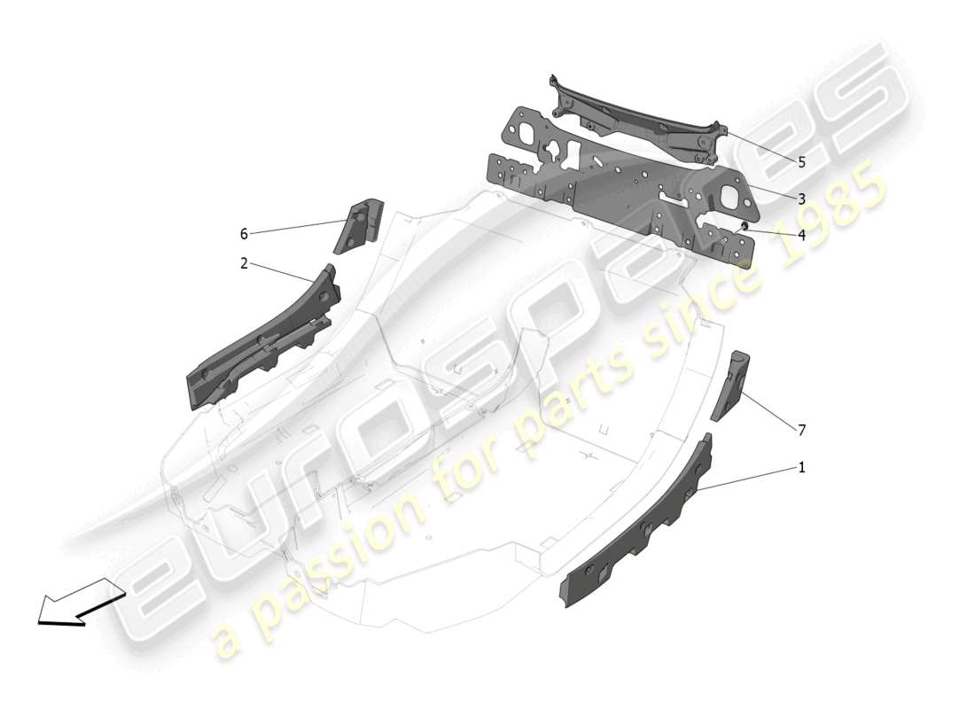 maserati mc20 (2022) pannelli insonorizzati all'interno del veicolo diagramma delle parti