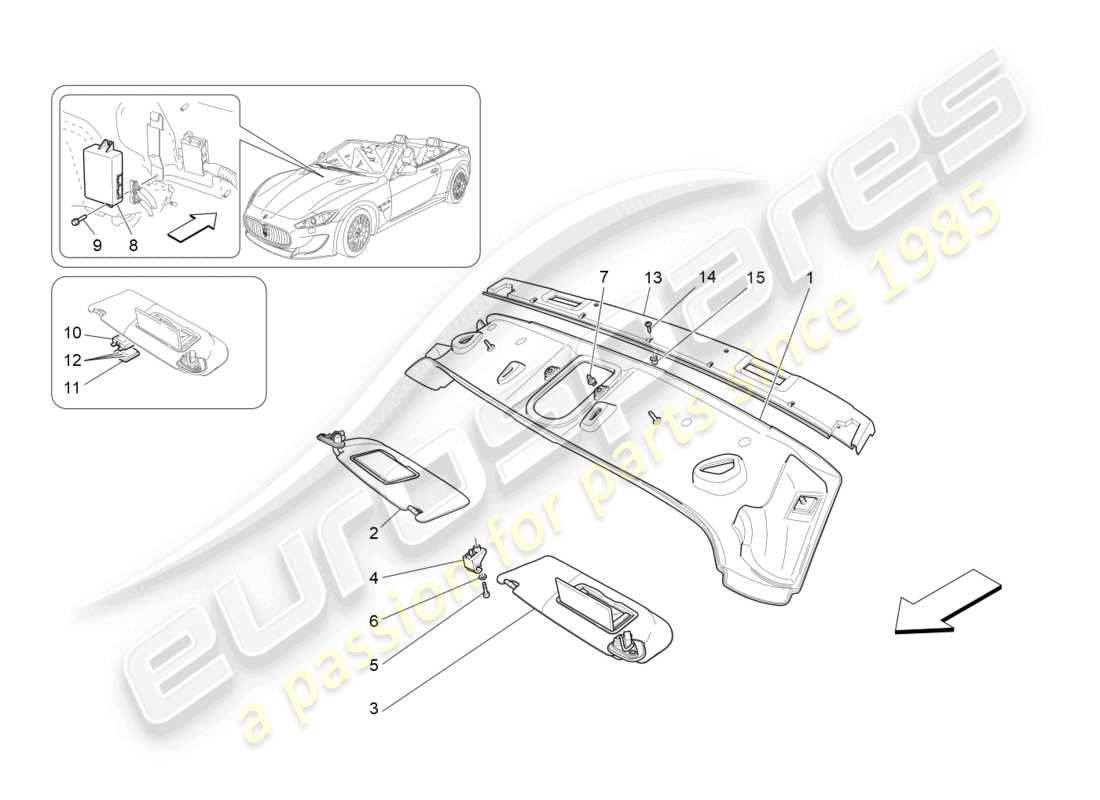 maserati grancabrio mc (2013) tetto e visiere parasole diagramma delle parti