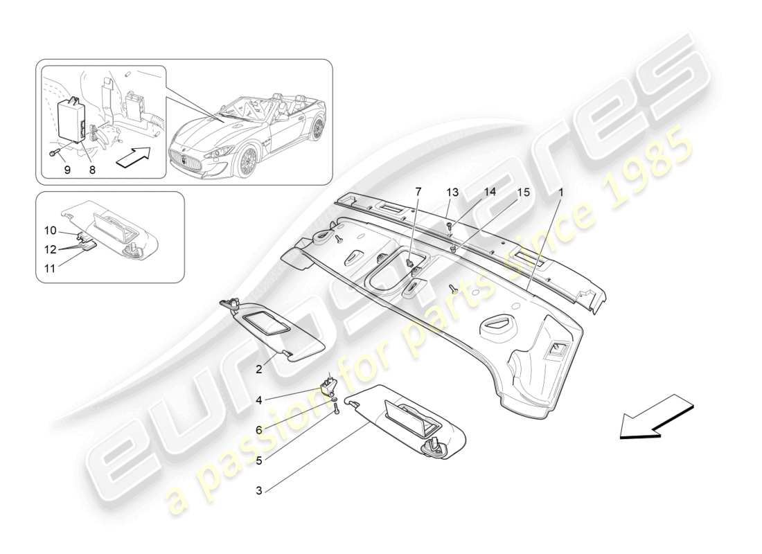 maserati grancabrio mc (2013) diagramma delle parti del tetto e delle alette parasole