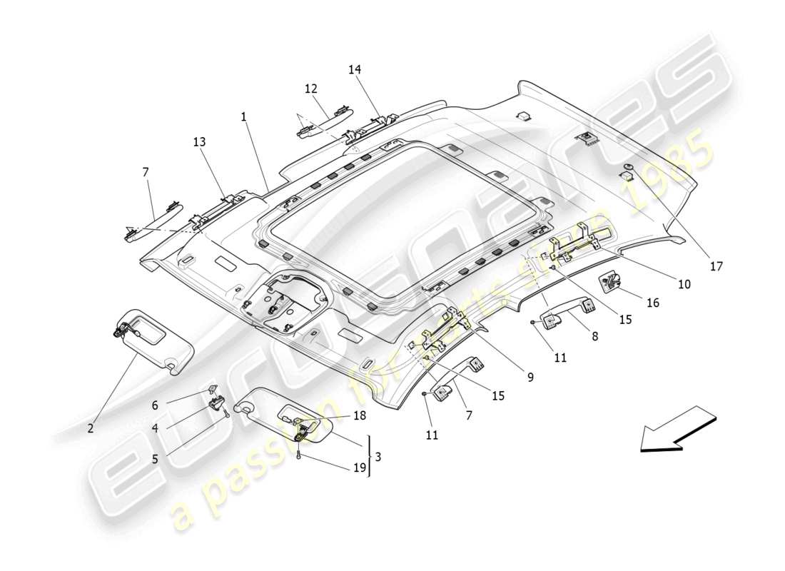 maserati levante modena s (2022) tetto e visiere parasole diagramma delle parti