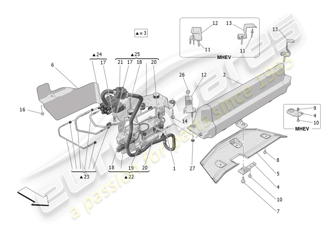 maserati grecale trofeo (2023) sistema di sospensioni pneumatiche diagramma delle parti