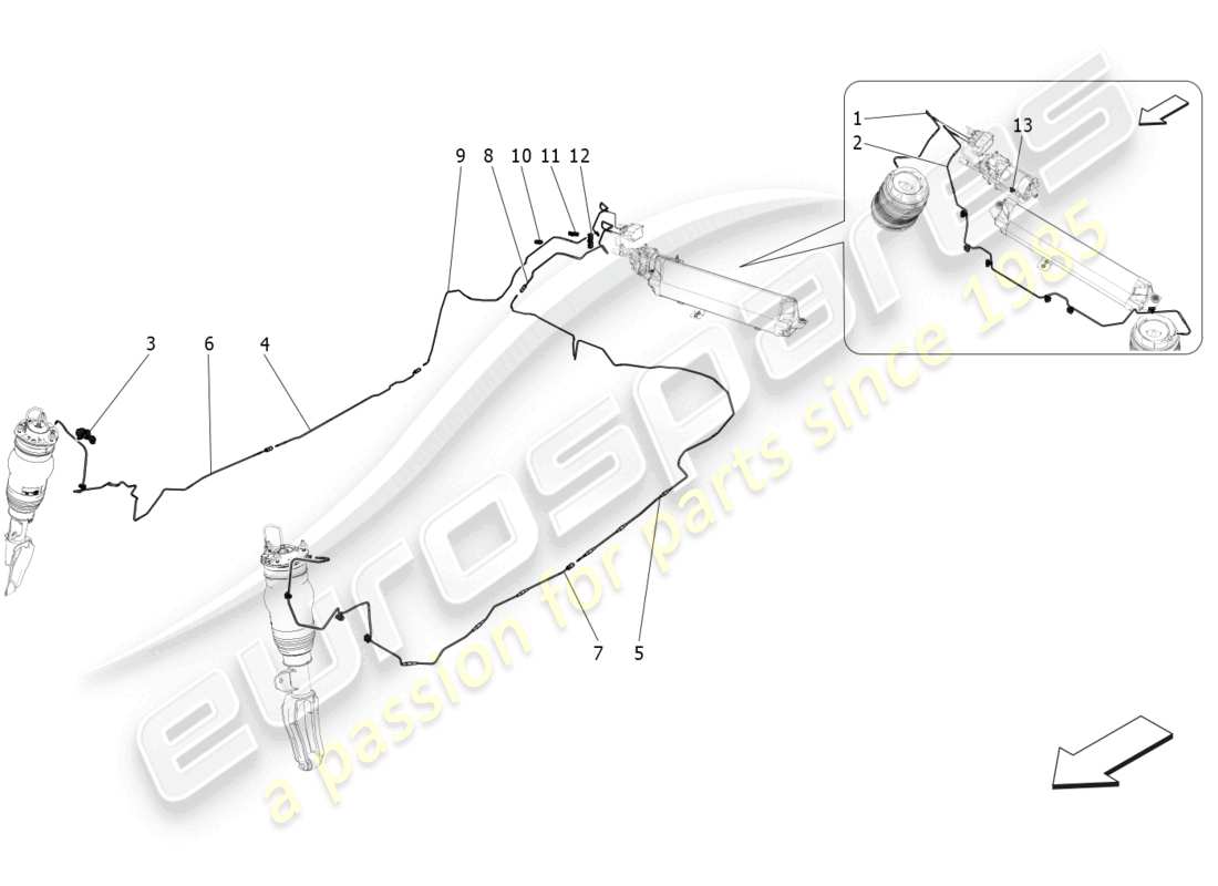 maserati grecale trofeo (2023) sistema di sospensioni pneumatiche diagramma delle parti