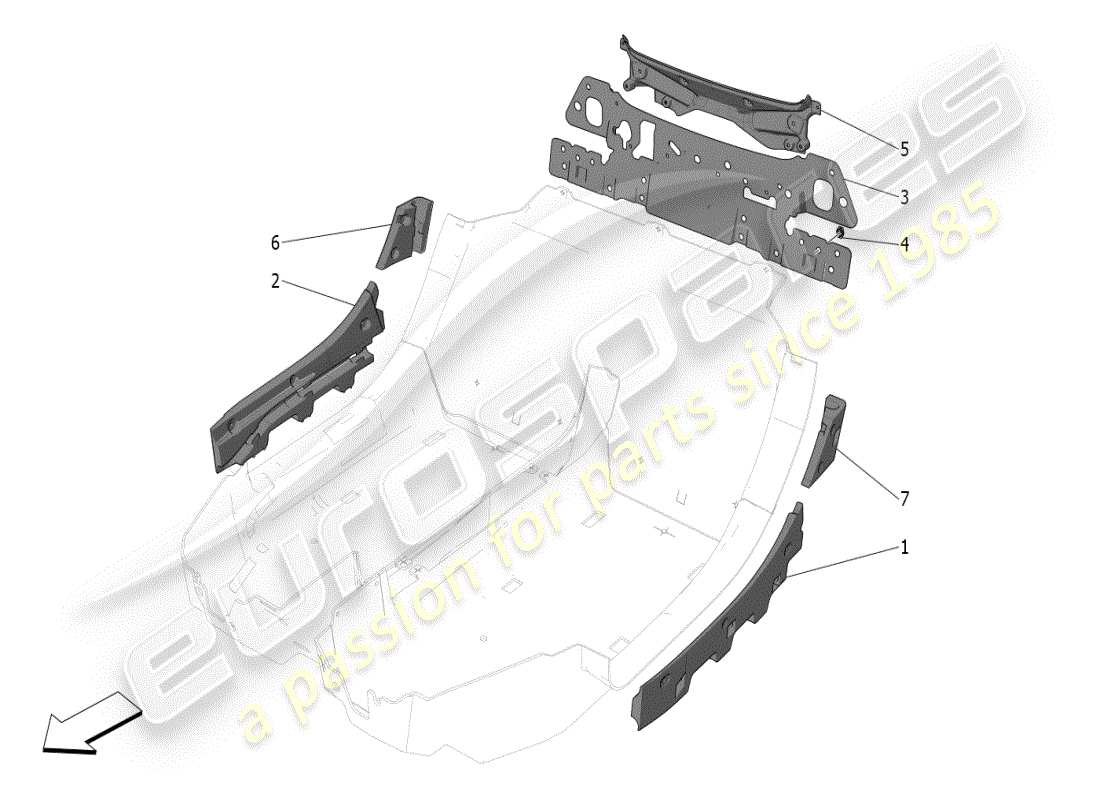 maserati mc20 (2024) pannelli insonorizzati all'interno del diagramma delle parti del veicolo
