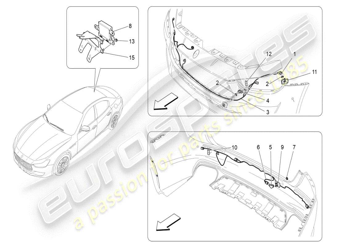 maserati ghibli (2019) diagramma delle parti dei sensori di parcheggio