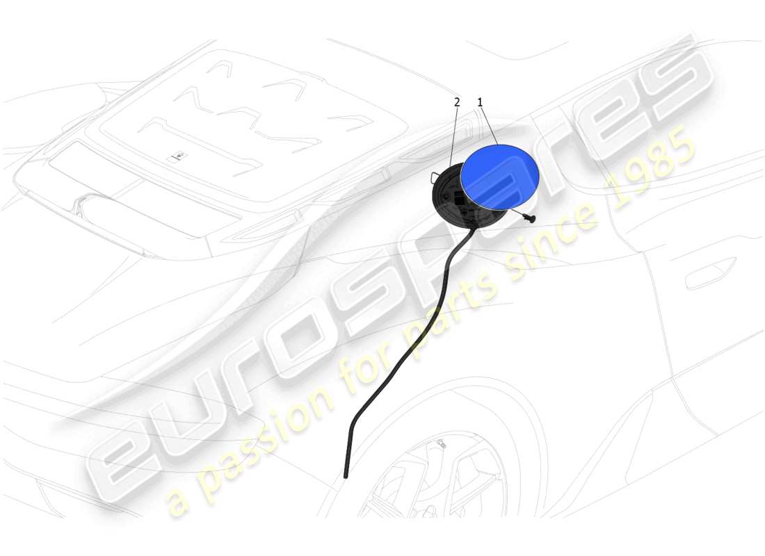 maserati mc20 (2023) schema delle parti dello sportello del serbatoio del carburante e dei controlli