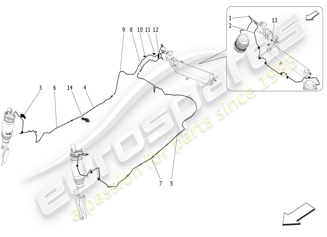 maserati grecale modena (2023) sistema di sospensioni pneumatiche diagramma delle parti