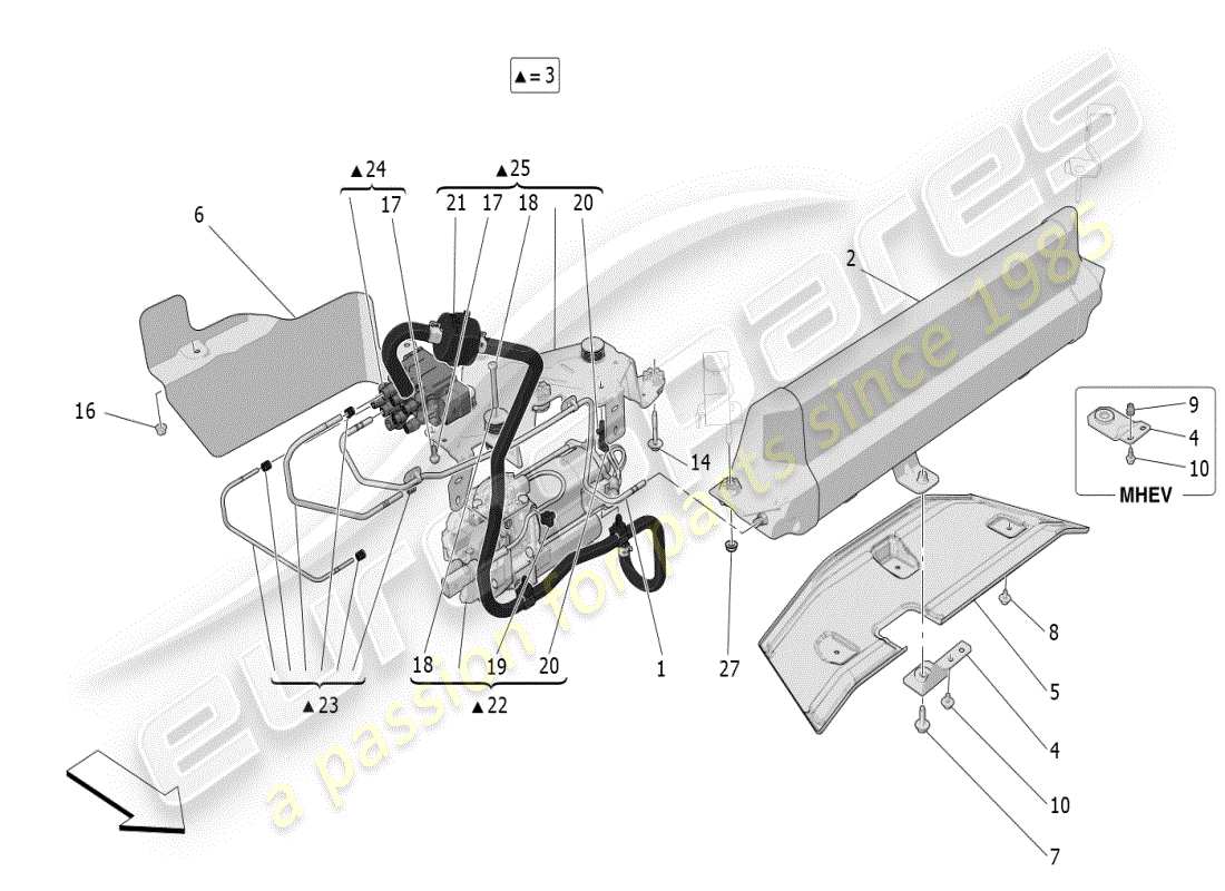 maserati grecale modena (2023) schema delle parti del sistema di sospensione pneumatica