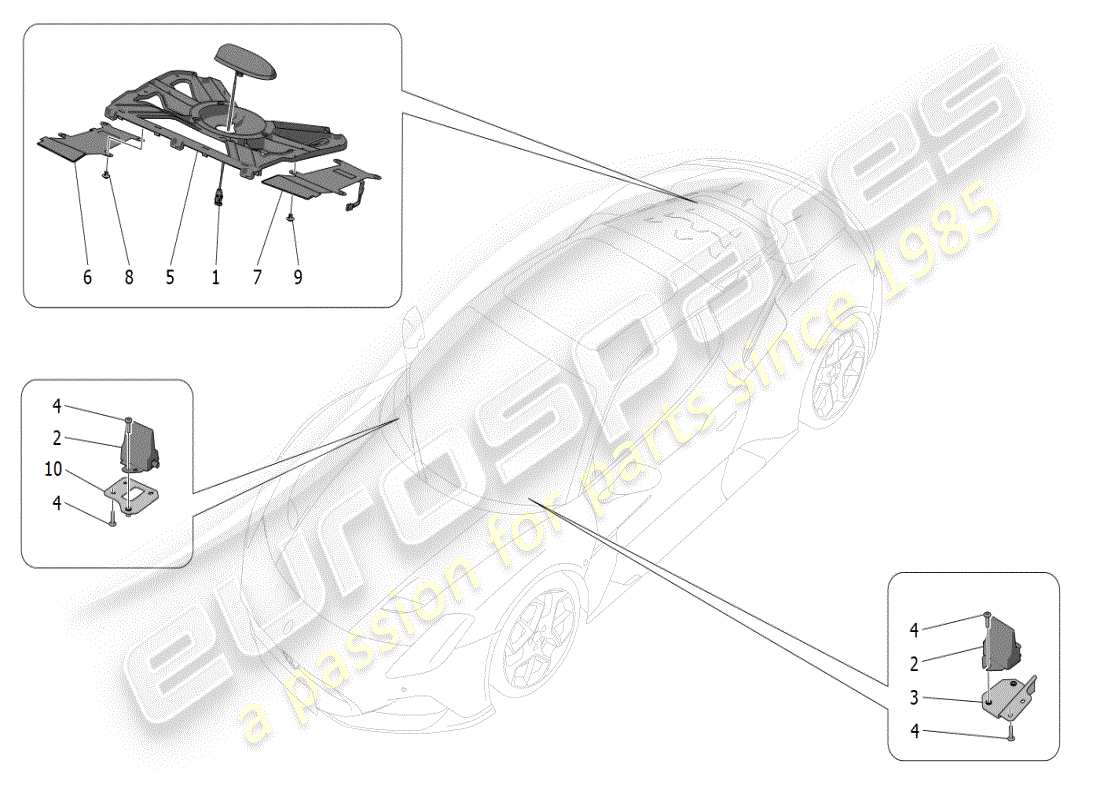 maserati mc20 (2024) sistema di accoglienza e connessione diagramma delle parti