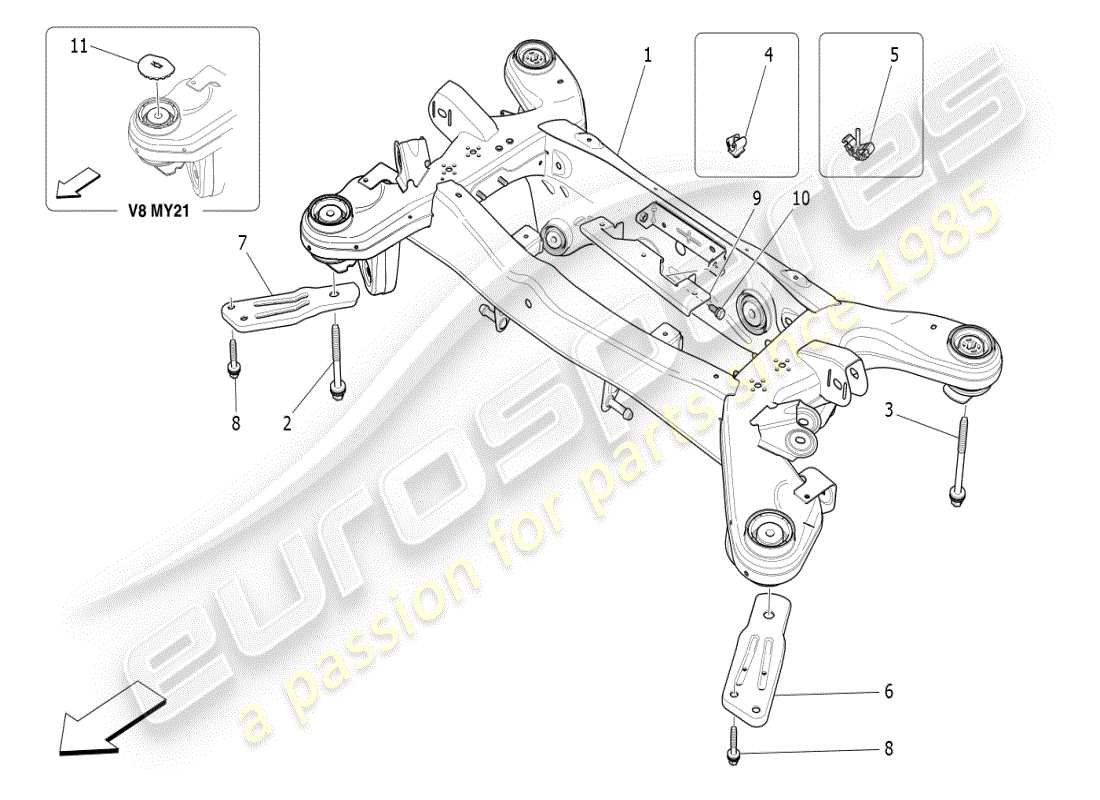 maserati ghibli (2019) schema delle parti del telaio posteriore