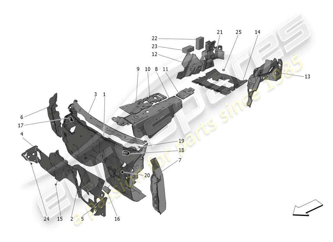 maserati grecale trofeo (2023) pannelli insonorizzati all'interno del veicolo diagramma delle parti