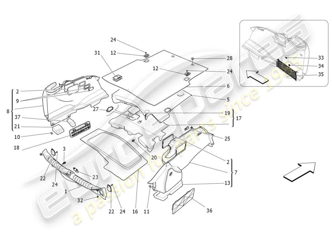 maserati ghibli fragment (2022) tappetini per vano bagagli diagramma delle parti