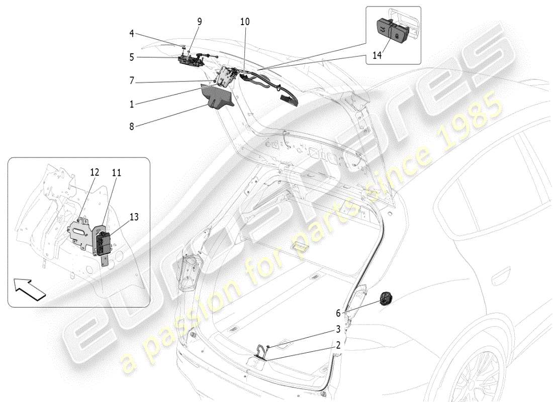 maserati grecale modena (2023) comando apertura portellone posteriore schema delle parti