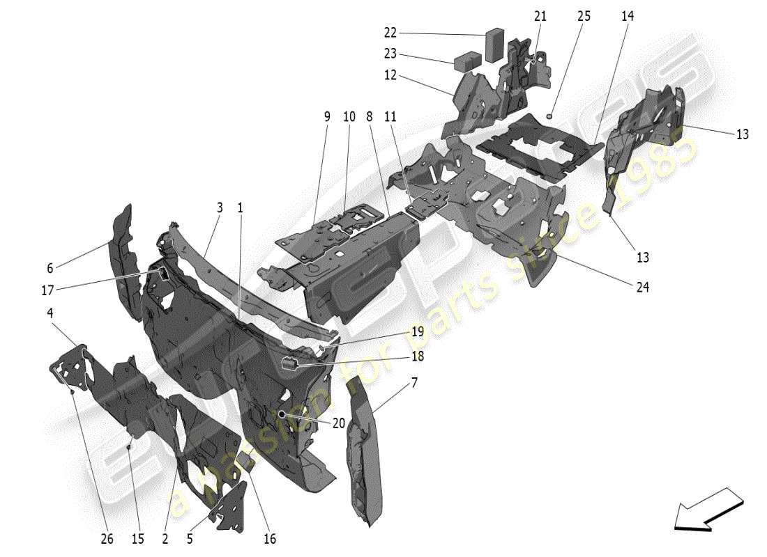 maserati grecale modena (2023) pannelli insonorizzati all'interno del diagramma delle parti del veicolo