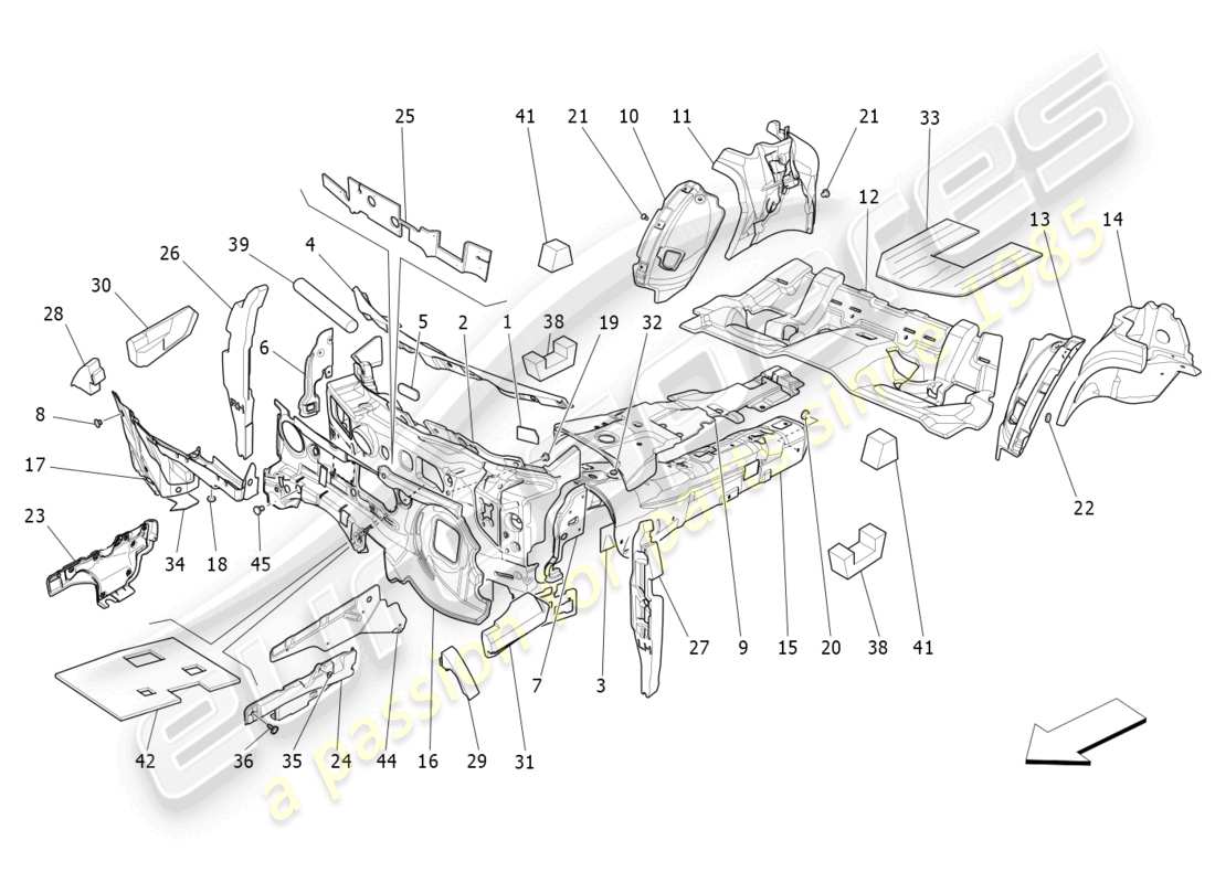 maserati quattroporte (2018) pannelli insonorizzati all'interno del diagramma delle parti del veicolo