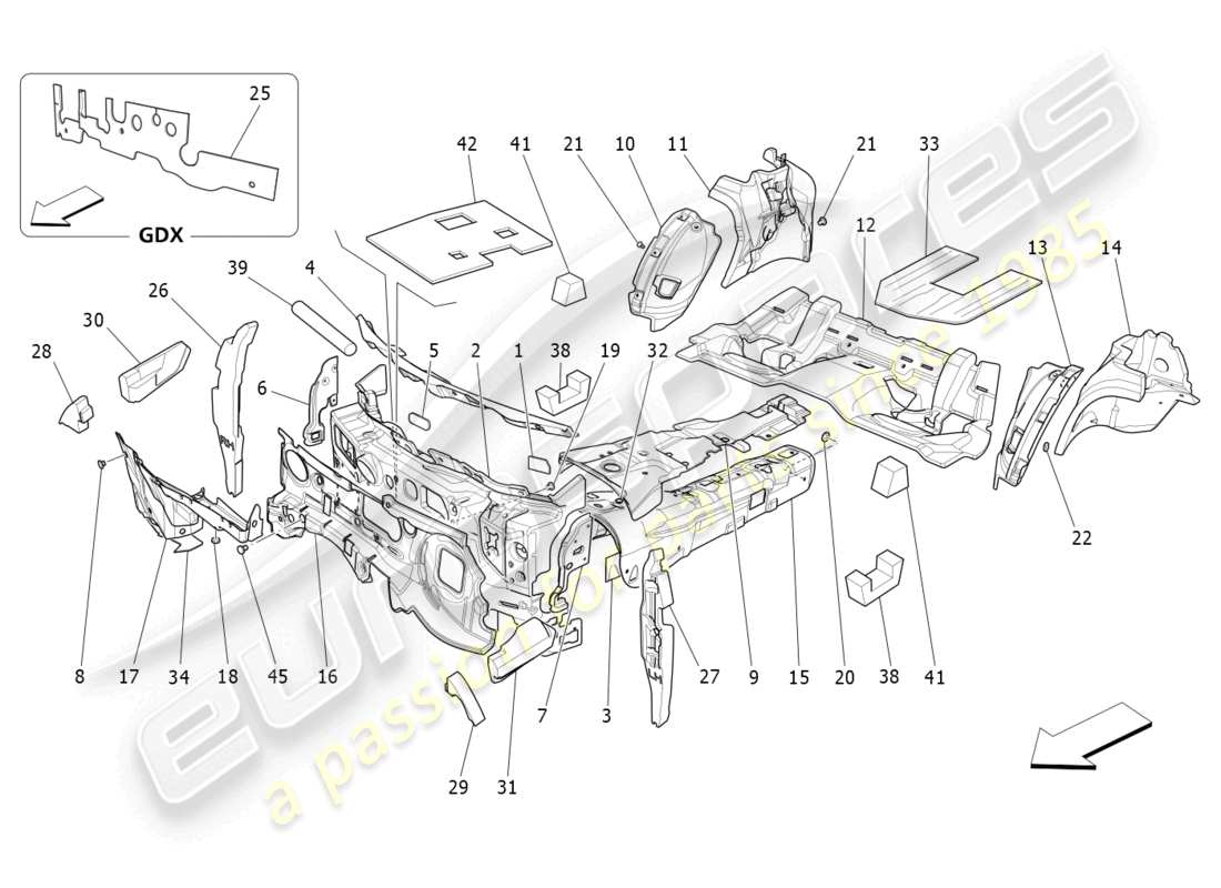 maserati quattroporte (2018) pannelli insonorizzati all'interno del diagramma delle parti del veicolo
