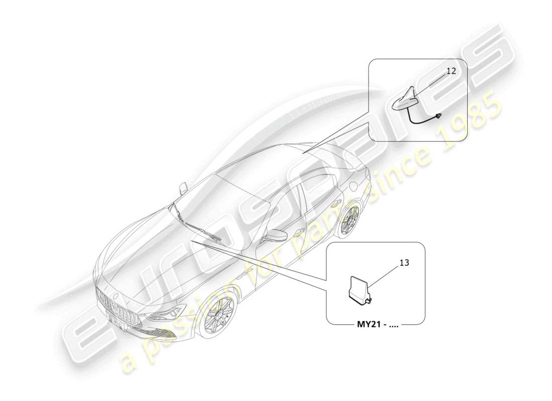maserati ghibli fragment (2022) schema delle parti del sistema di ricezione e connessione