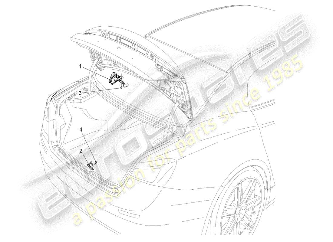 maserati ghibli (2019) schema delle parti del controllo dell'apertura del cofano posteriore