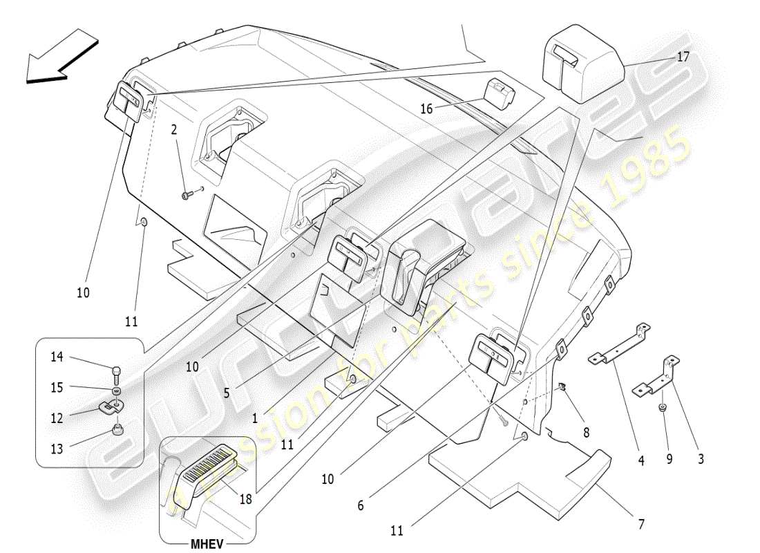 maserati ghibli (2019) ripiano posteriore diagramma delle parti