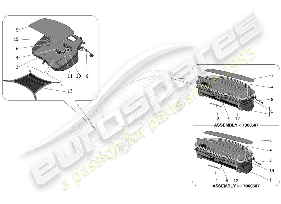 maserati mc20 (2023) vani del baule diagramma delle parti