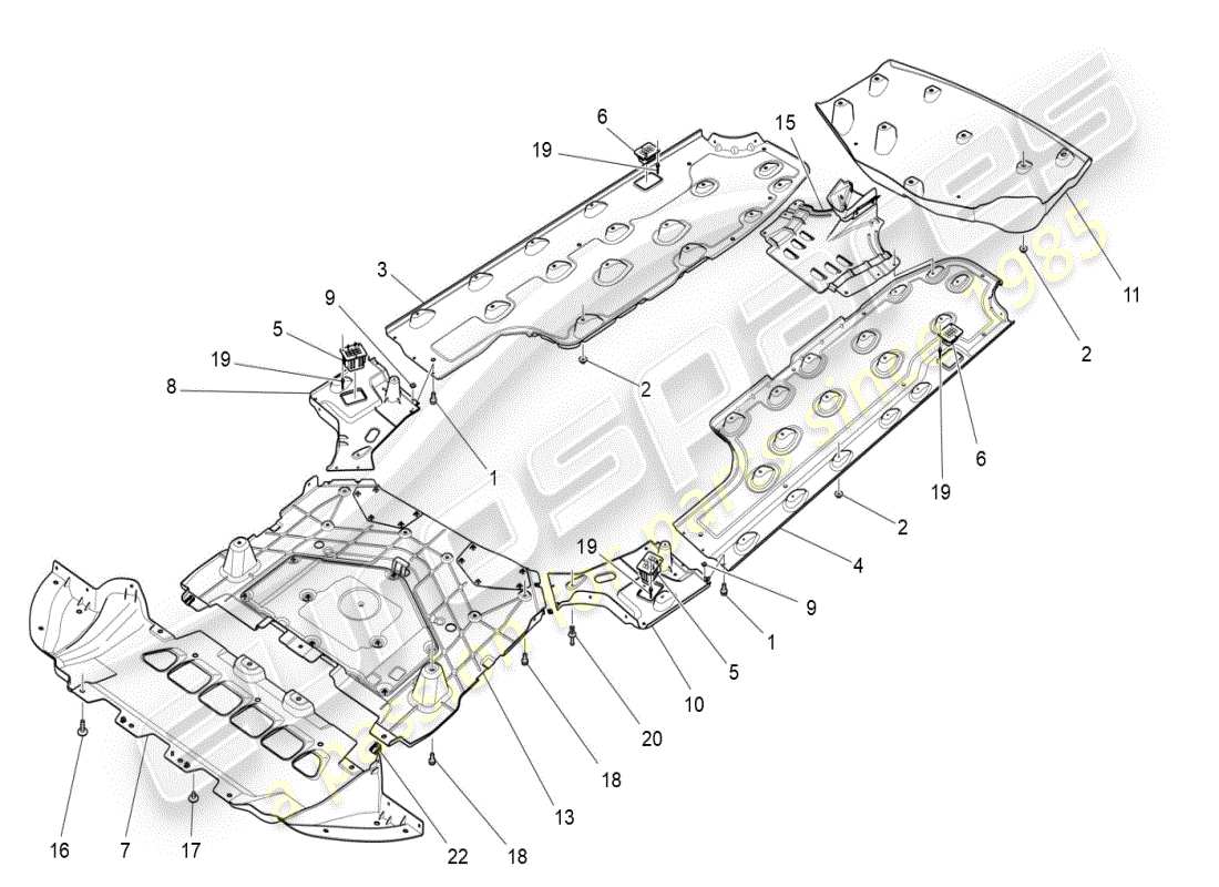 maserati ghibli (2019) schema delle parti delle protezioni sottoscocca e sottopavimento