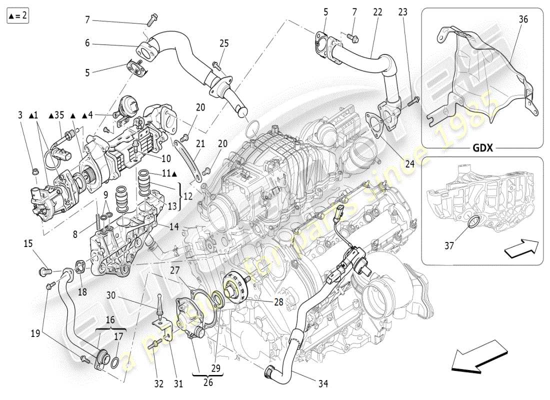 maserati ghibli (2019) diagramma delle parti del sistema di ricircolo dei vapori d'olio