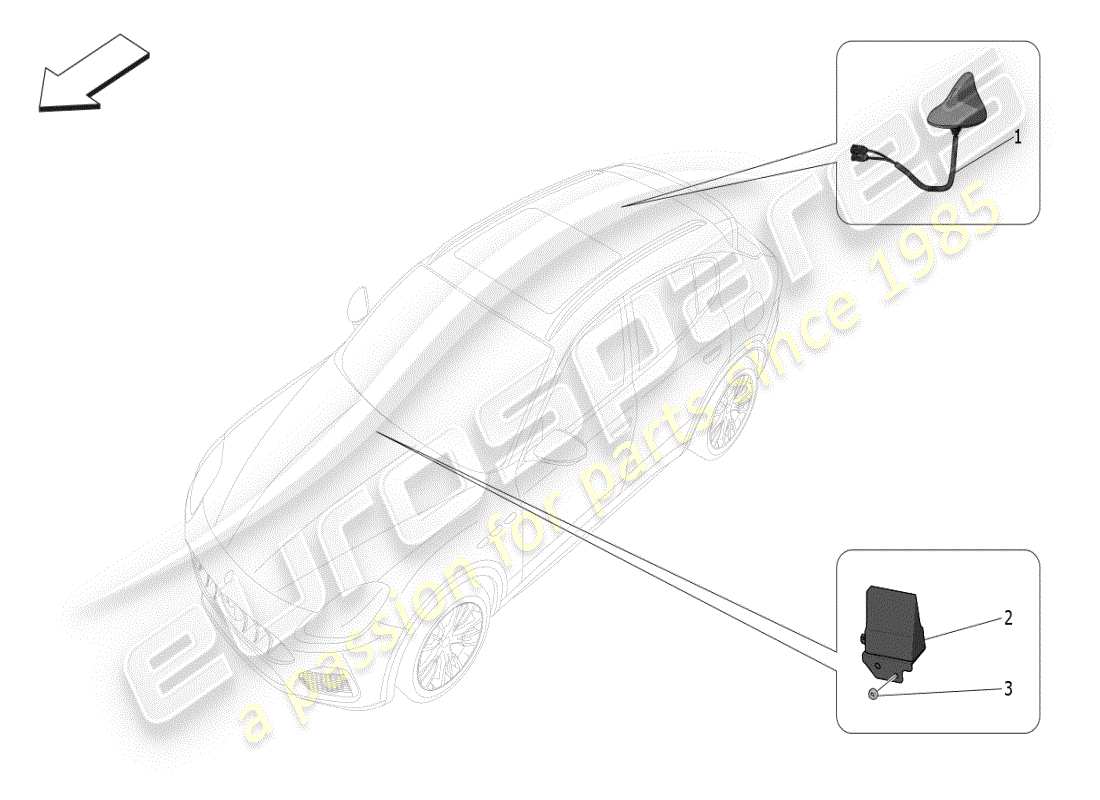 maserati grecale modena (2023) schema delle parti del sistema di ricezione e connessione