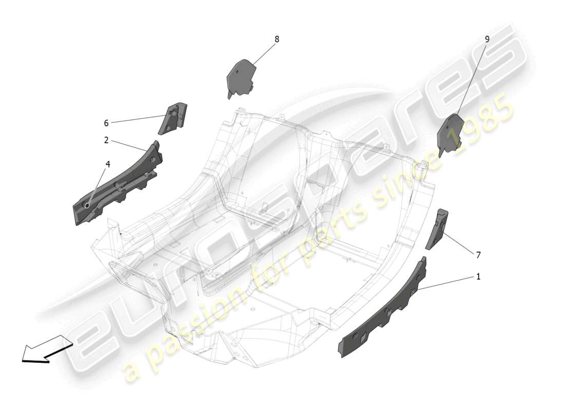 maserati mc20 cielo (2023) pannelli insonorizzati all'interno del diagramma delle parti del veicolo