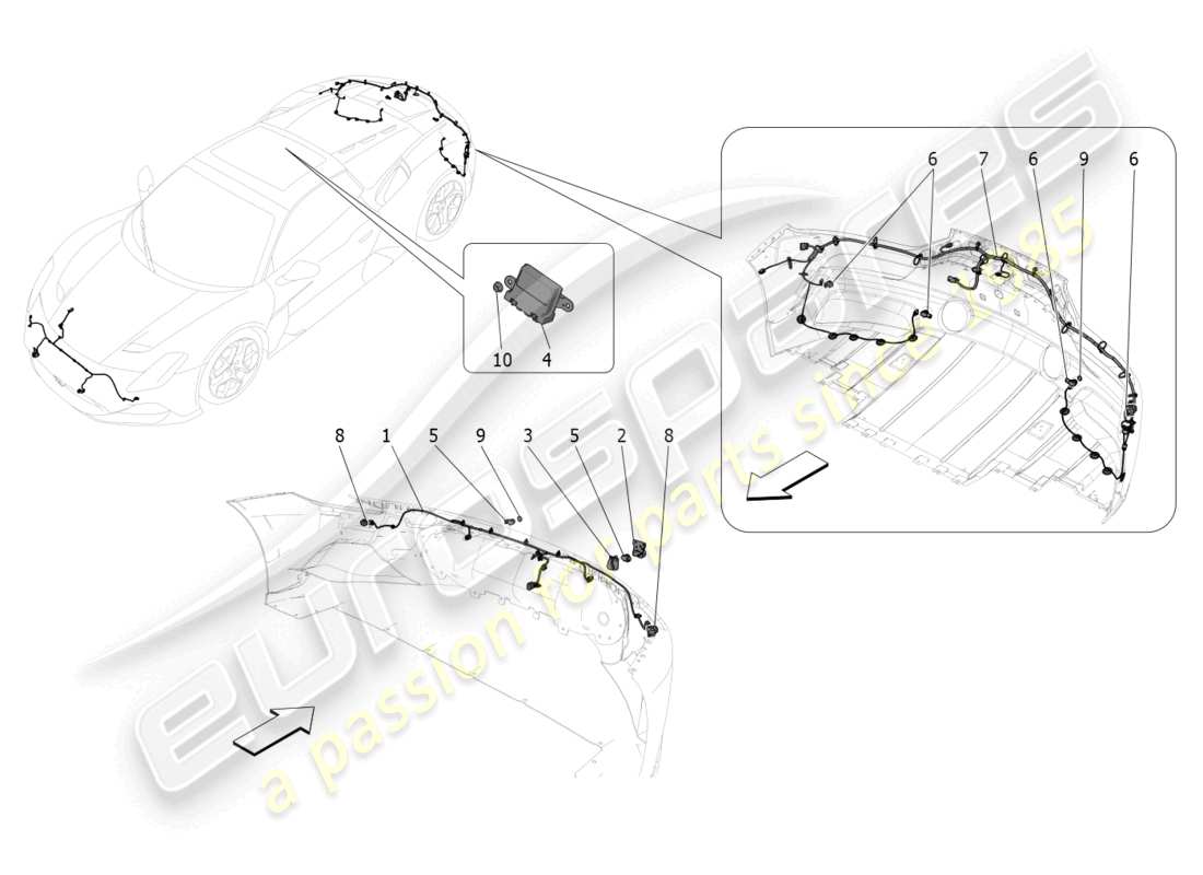 maserati mc20 cielo (2023) diagramma delle parti dei sensori di parcheggio